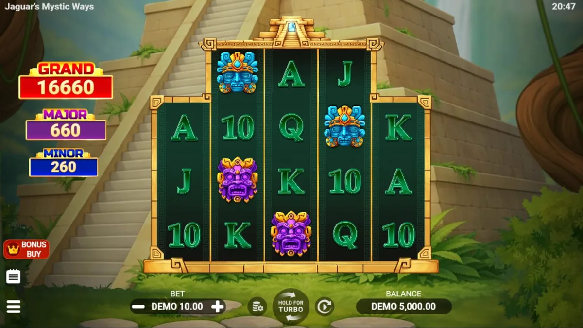 Tampilan visual slot Jaguar’s Mystic Ways dengan latar belakang kuil hutan kuno